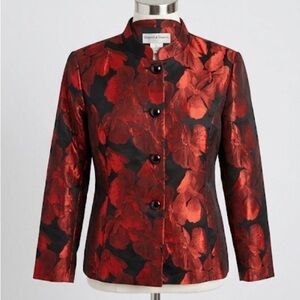 Draper’s & Damon’s Red Metallic Floral Brocade Blazer - Petite Large